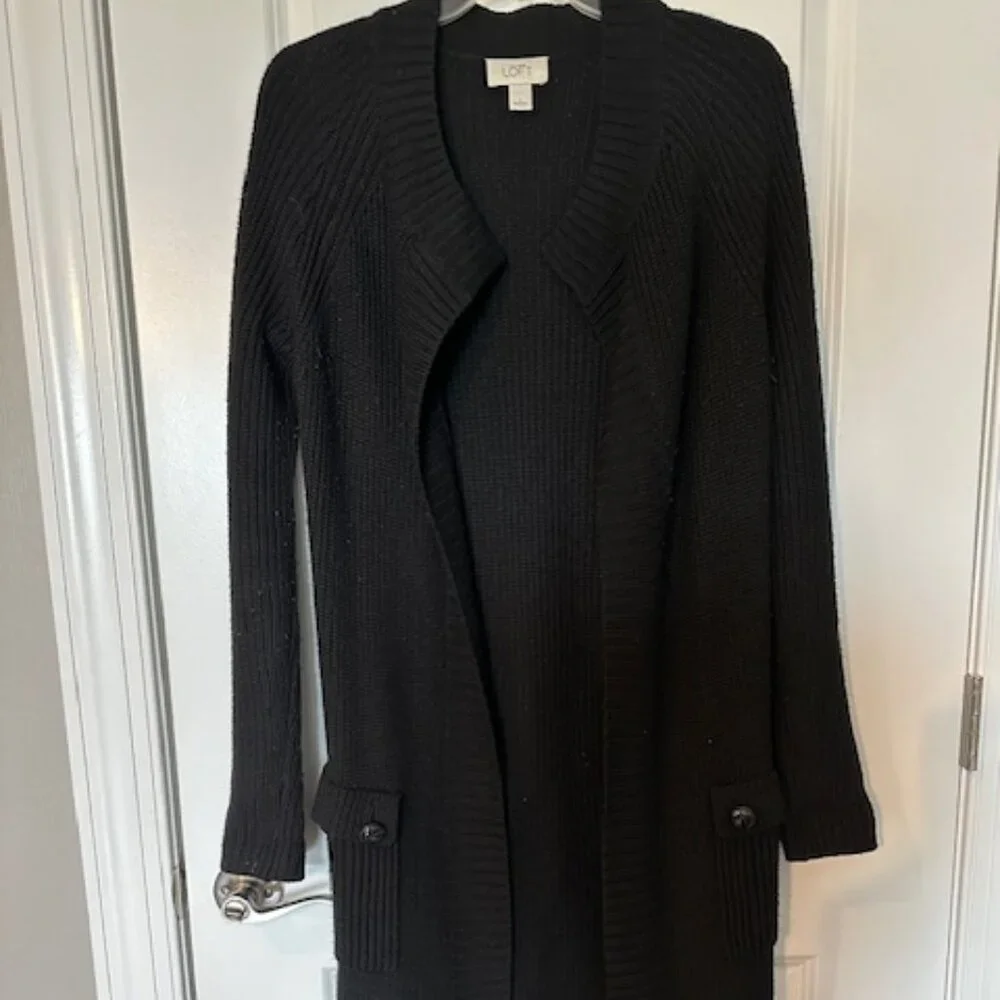 ANN TAYLOR LOFT BLACK KNIT SWEATER DUSTER - Picture 1 of 4